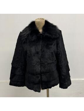 Vintage Y2K Black Rabbit & Fox Fur Jacket Coat
